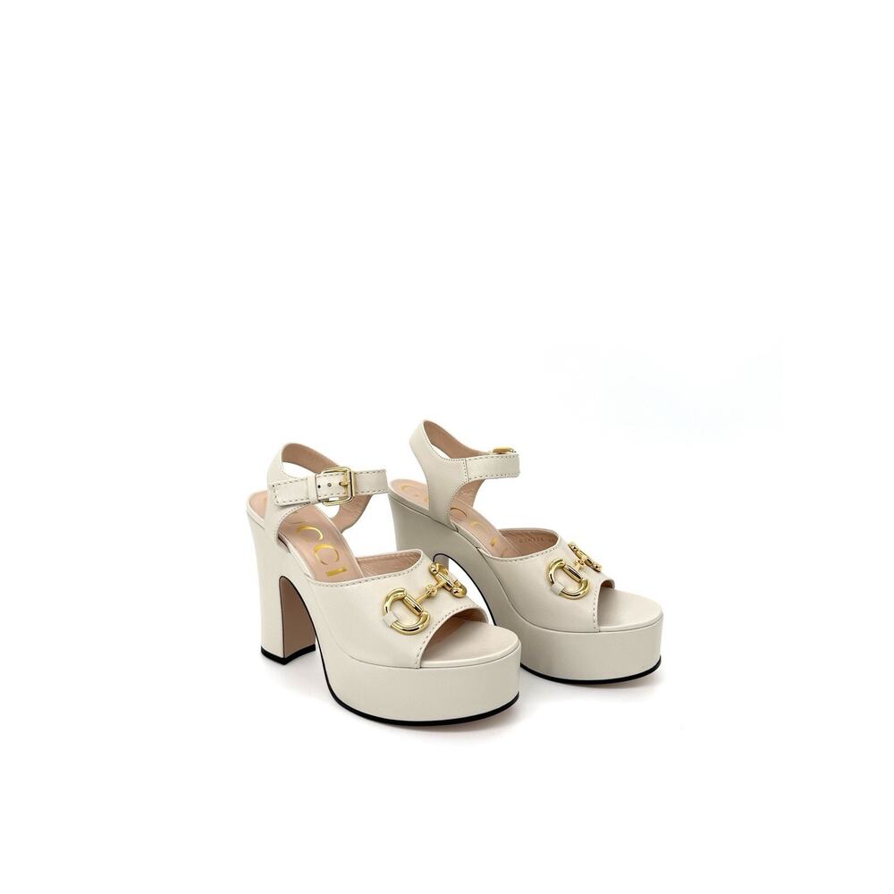 NIB Gucci Platform Sandals 40 US 10 Off White Leather Horsebit Slingback $1,100